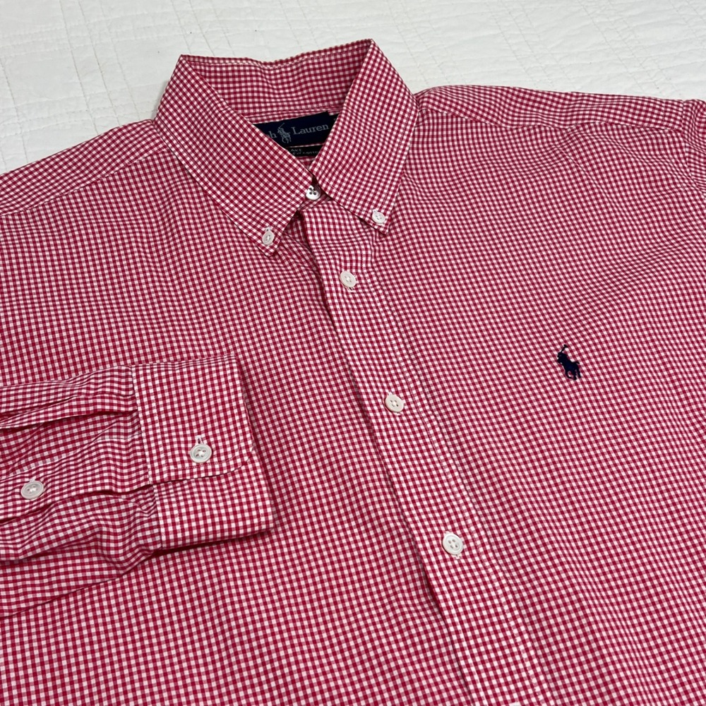 Polo Ralph Lauren Blake Red White Gingham Check Cotton Button Down Shirt Mens L